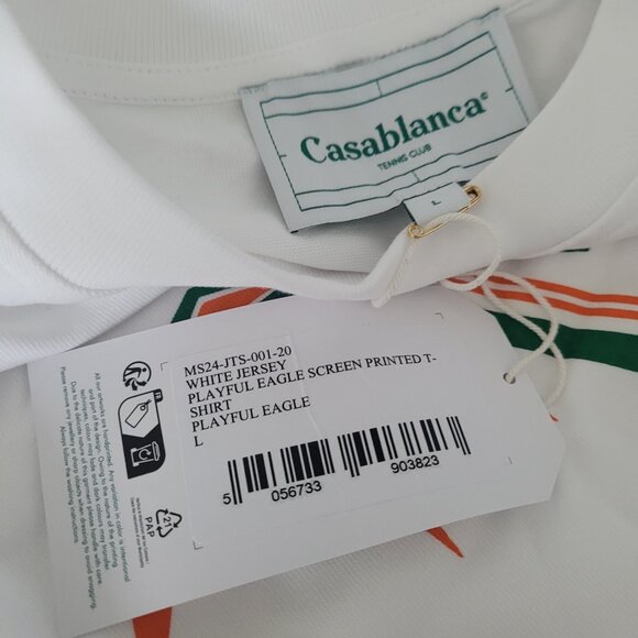 NWT CASABLANCA Tennis Club White Jersey Playful Eagle Print Short Sleeve Size L - Picture 3 of 3